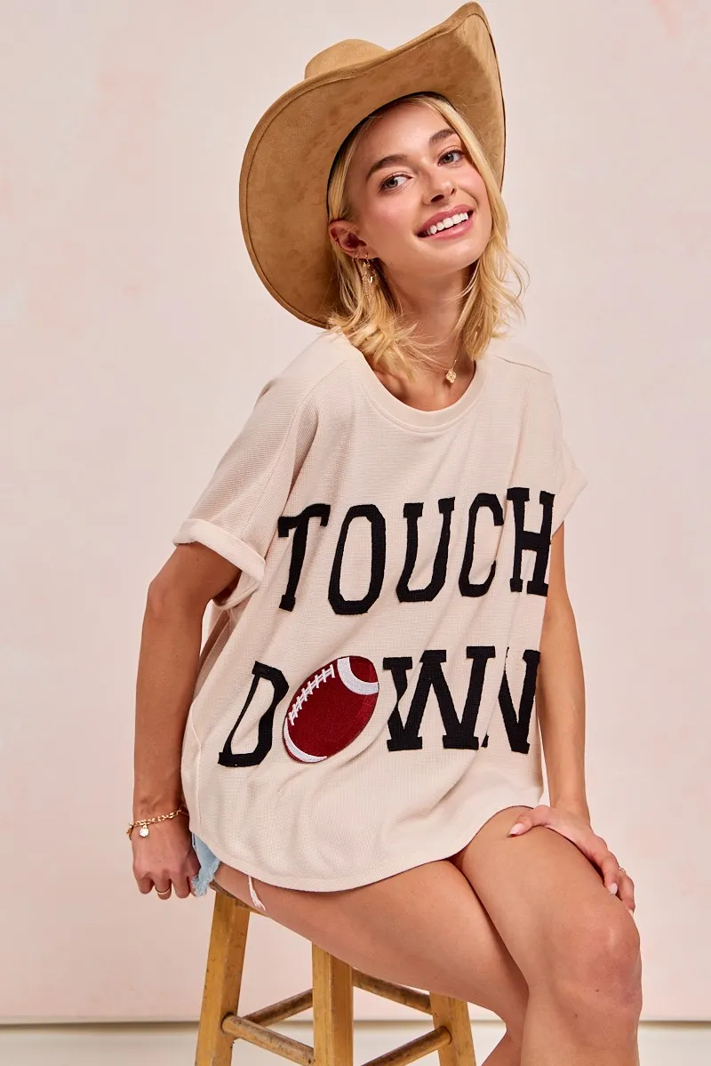 BiBi Game Day Touchdown Letter Patches Waffle Short Top - Image 6