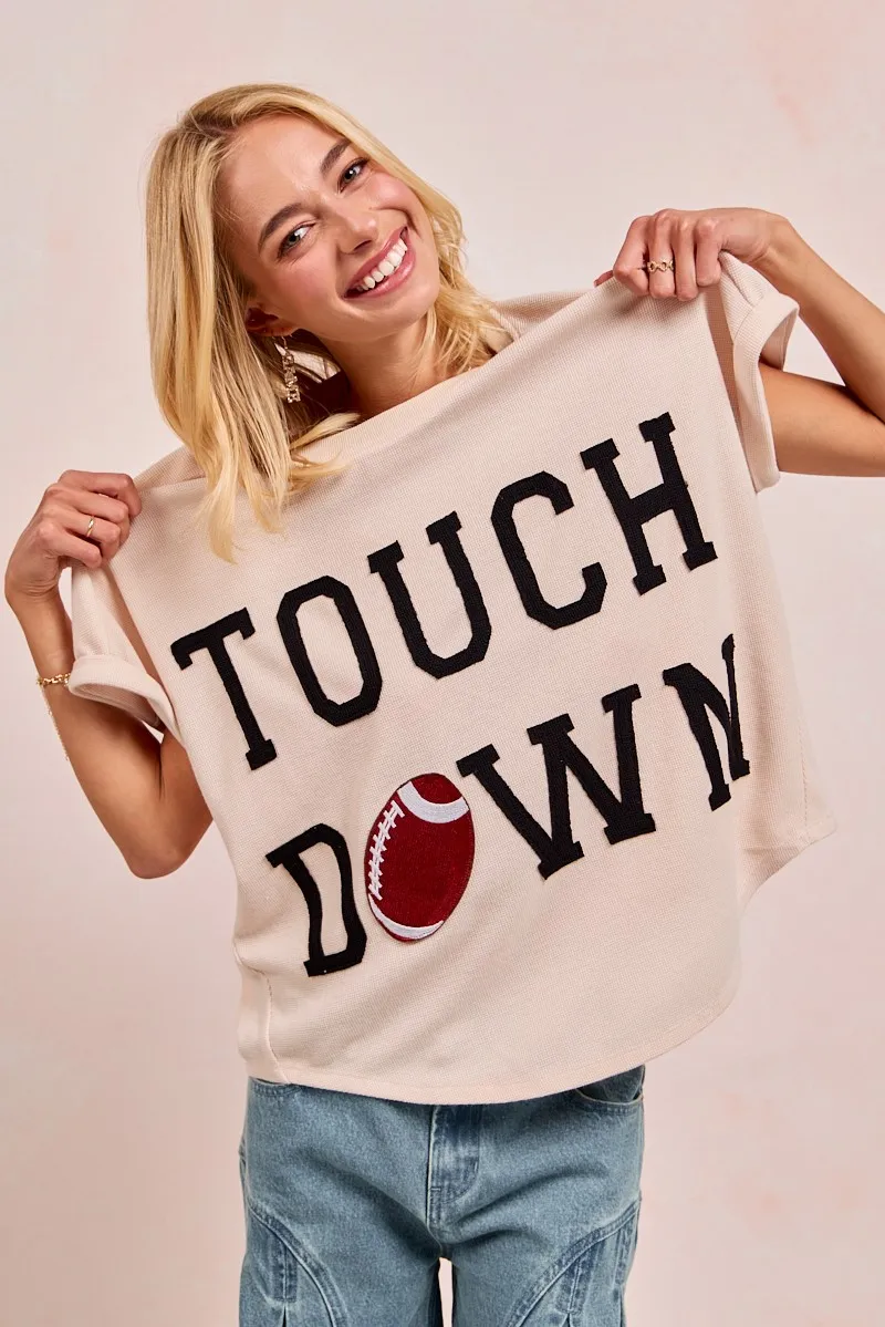 BiBi Game Day Touchdown Letter Patches Waffle Short Top - Image 7