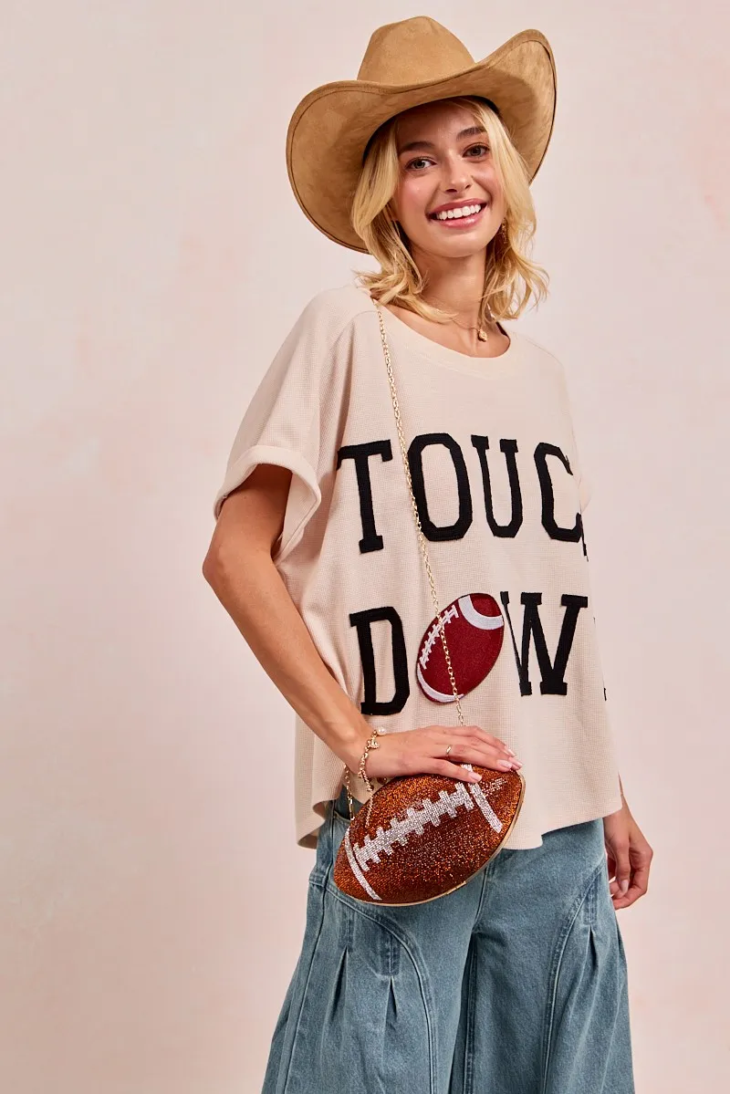 BiBi Game Day Touchdown Letter Patches Waffle Short Top - Image 8