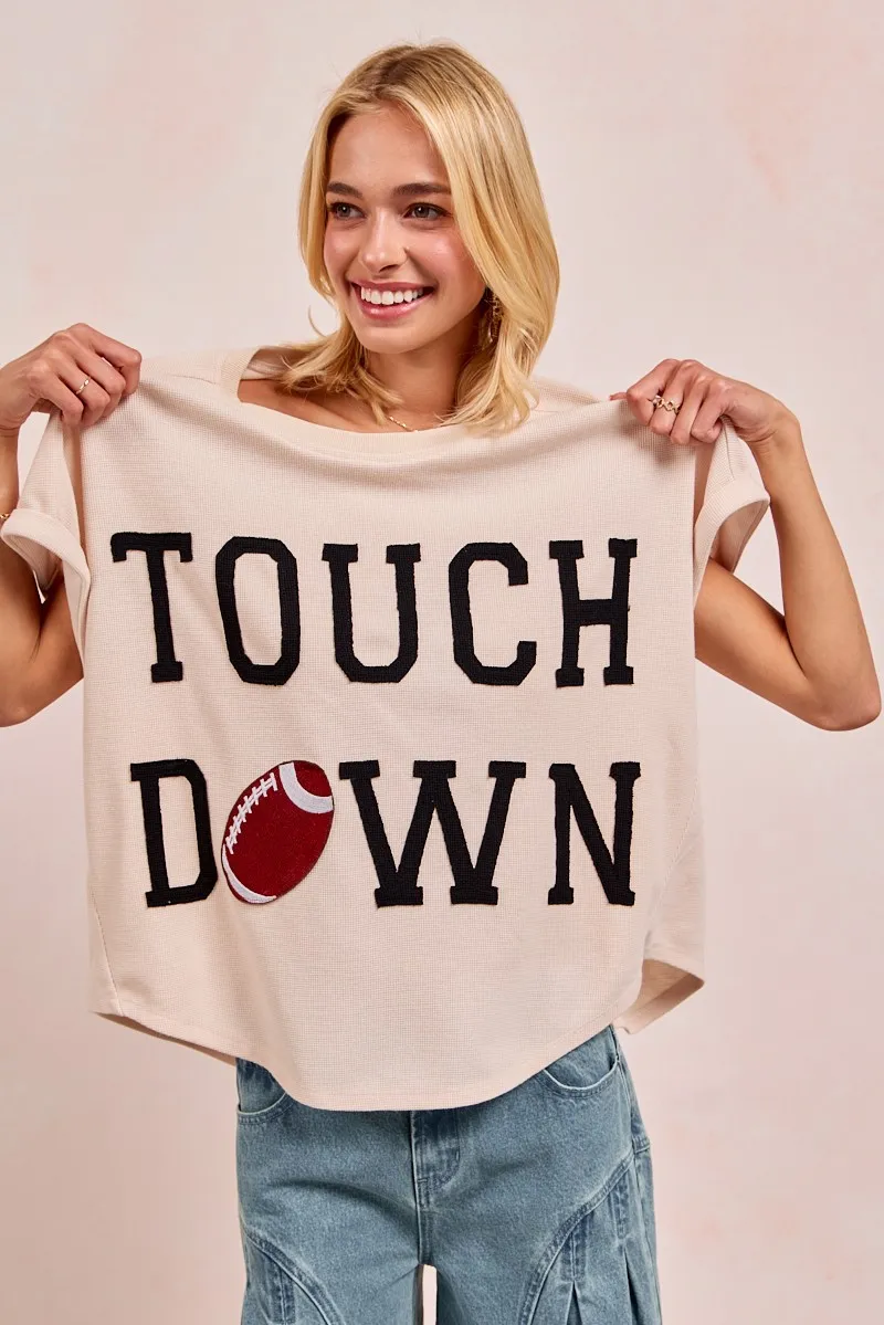 BiBi Game Day Touchdown Letter Patches Waffle Short Top - Image 9