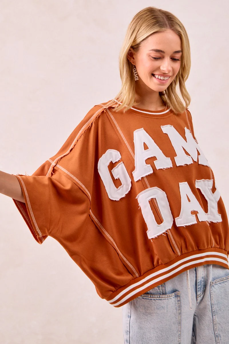 BiBi Gameday Patchwork Stitch Detail French Terry Top - Image 2