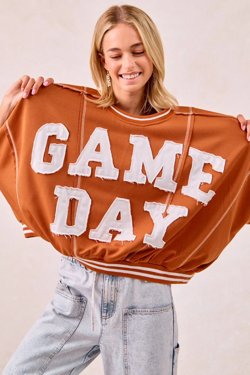 BiBi Gameday Patchwork Stitch Detail French Terry Top - Image 3