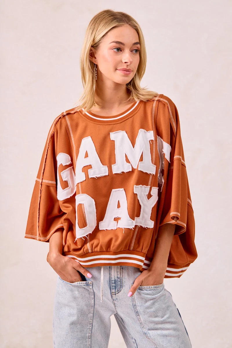 BiBi Gameday Patchwork Stitch Detail French Terry Top - Image 6