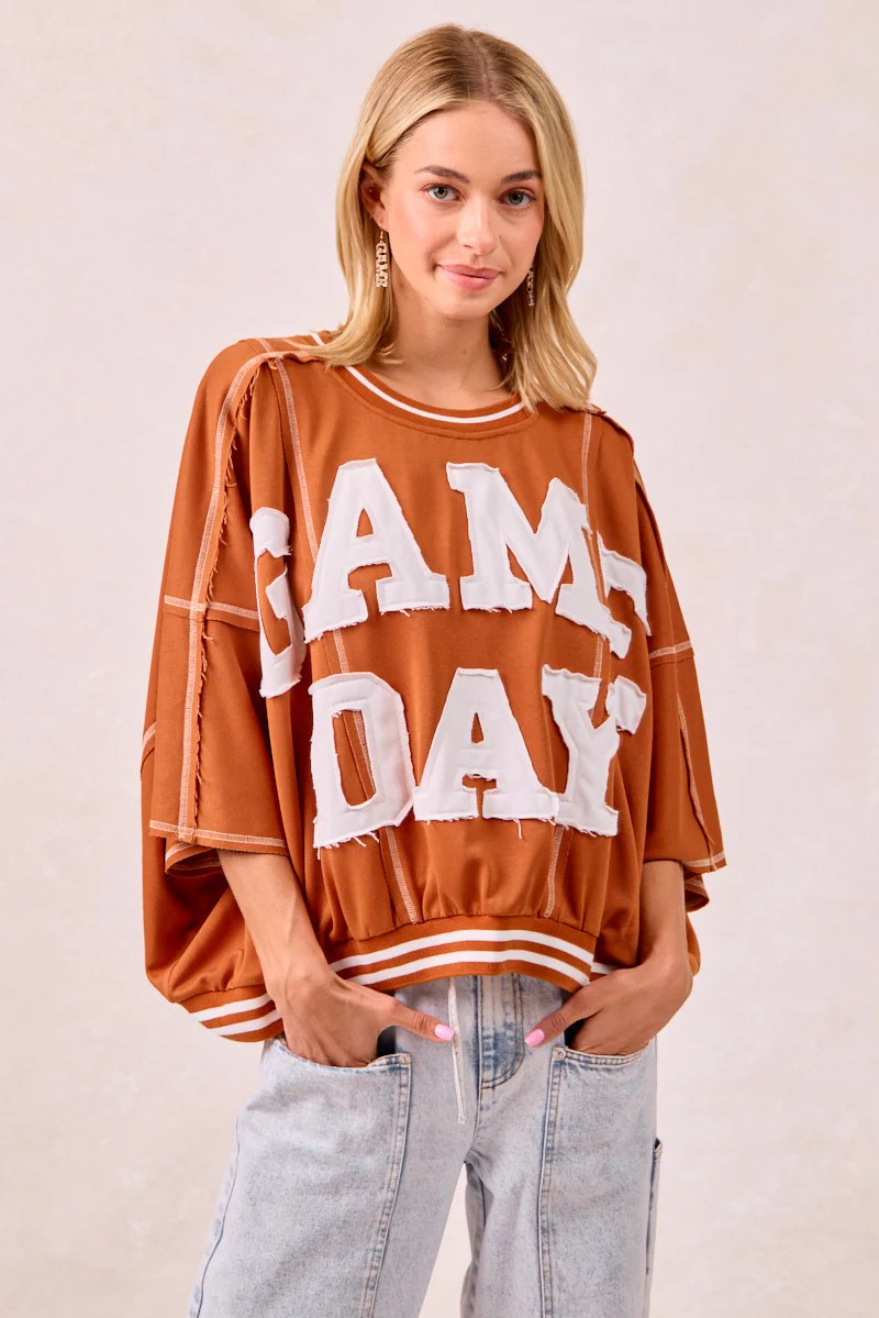 BiBi Gameday Patchwork Stitch Detail French Terry Top - Image 9