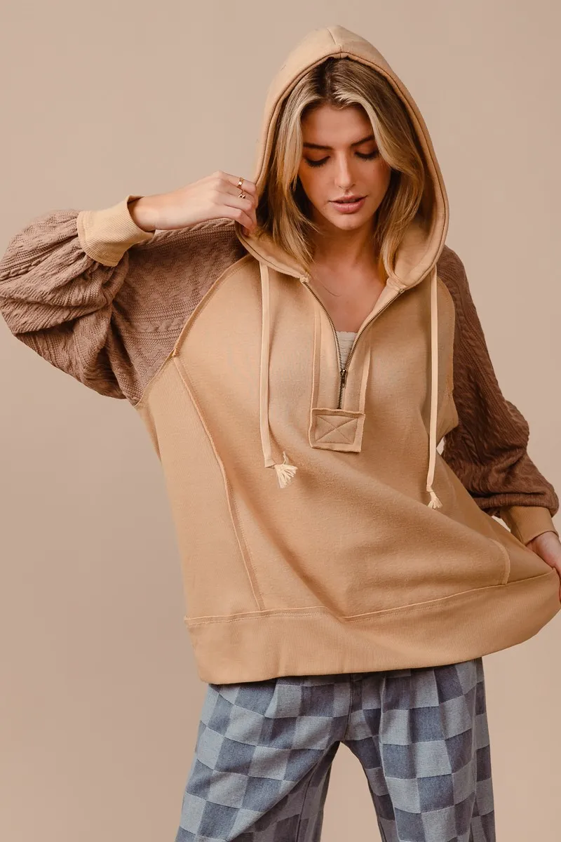 BiBi Half Zip French Terry Hoodie with Kint Sleeves - Image 4