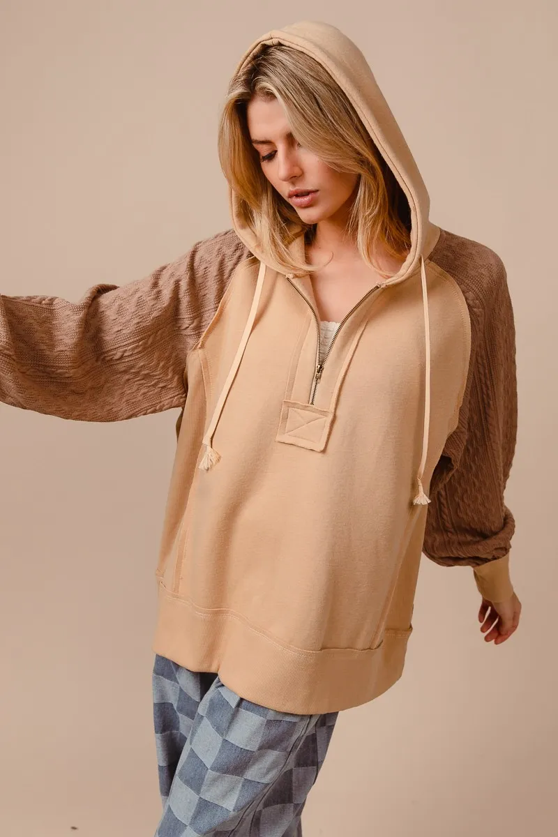 BiBi Half Zip French Terry Hoodie with Kint Sleeves - Image 7