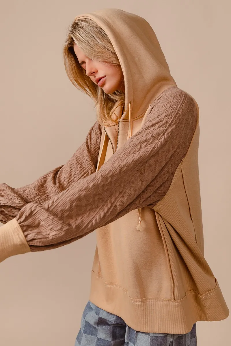 BiBi Half Zip French Terry Hoodie with Kint Sleeves - Image 9