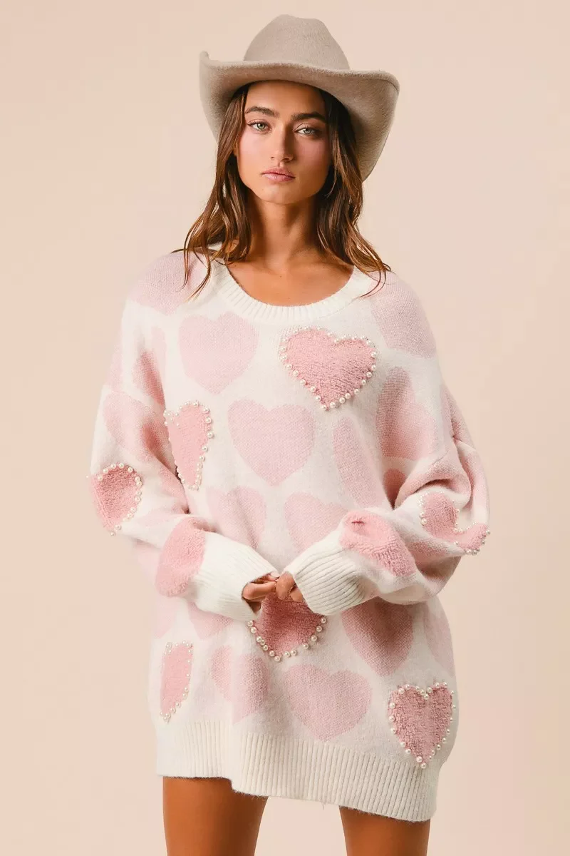 BiBi Heart Pattern Sweater with Pearl Detail - Image 7