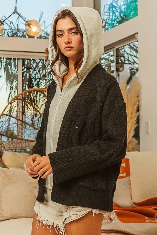 BiBi Knit Hoodie Rhombus Sweater Jacket - Image 4