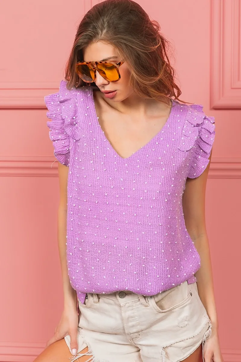 BiBi Layered Ruffle Swiss Dot Knit Top - Image 6