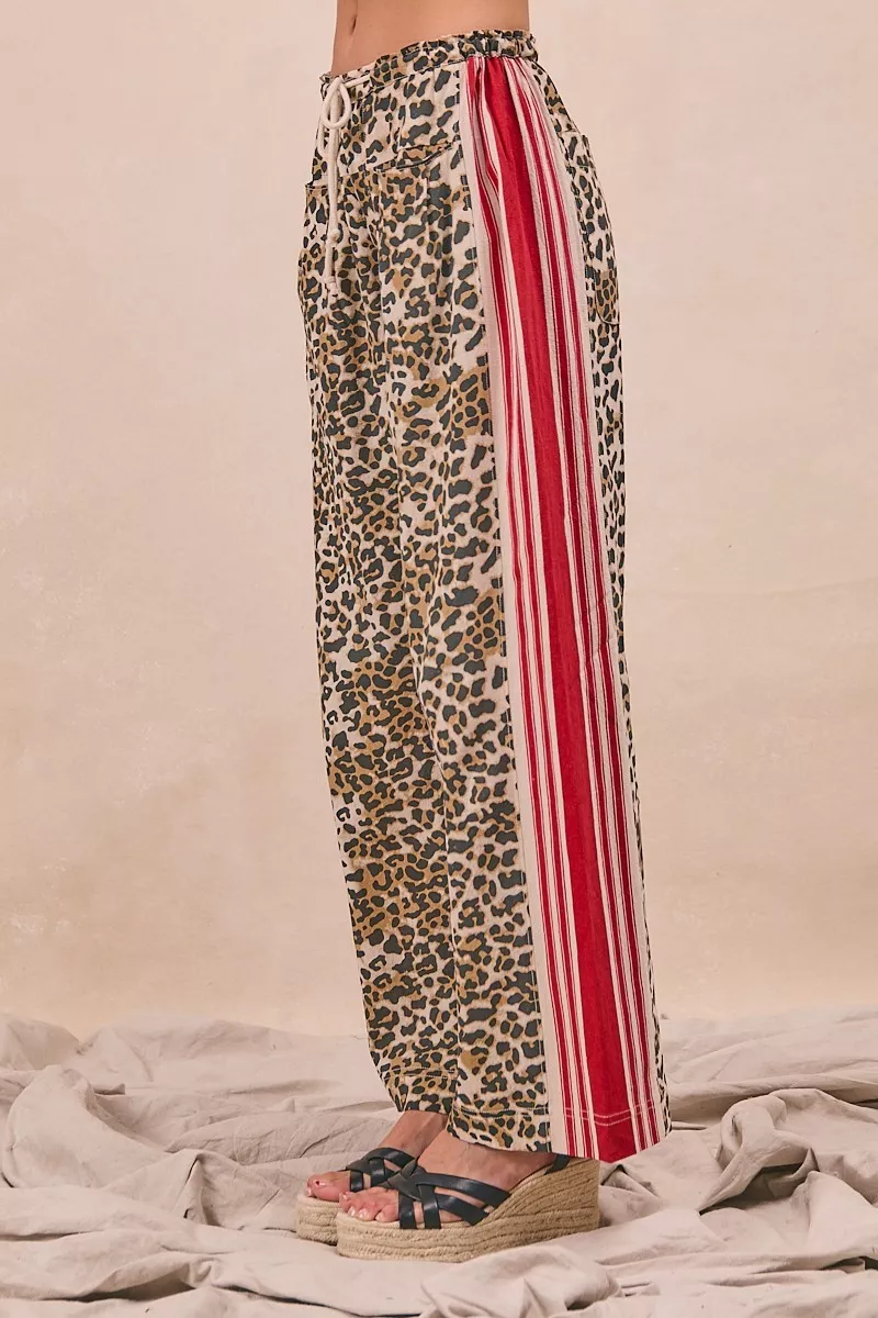 BiBi Leopard Print Pants with Side Contrast and Tucking Welt Pocke - Image 3