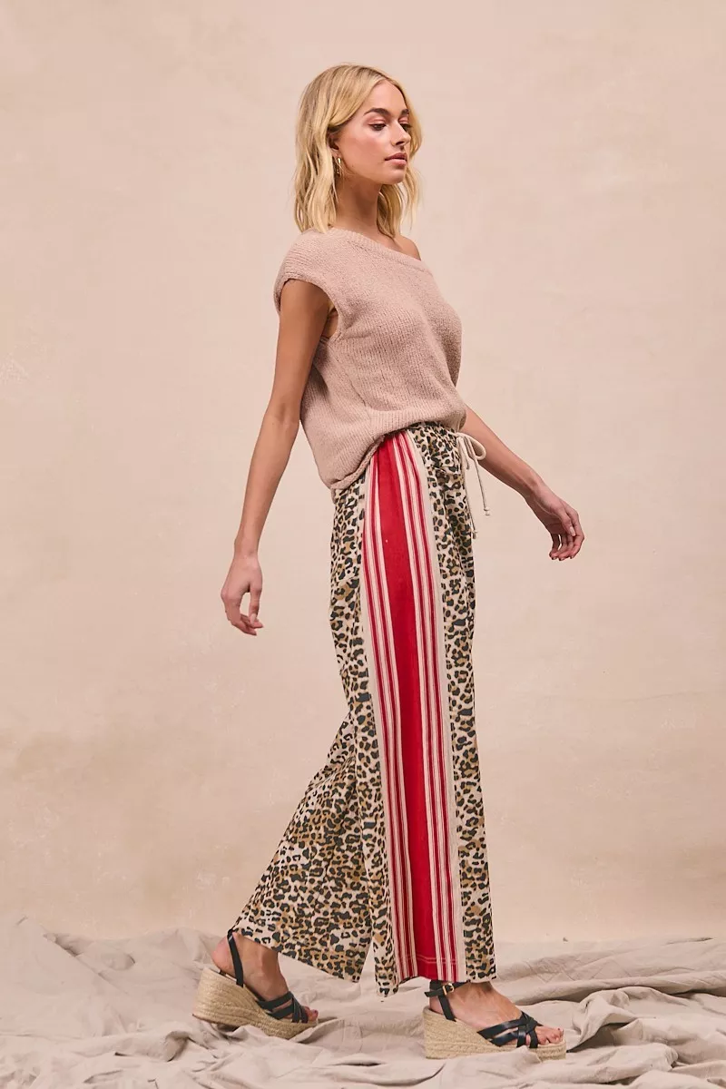 BiBi Leopard Print Pants with Side Contrast and Tucking Welt Pocke - Image 7