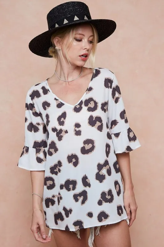 BiBi Leopard Printed V Neck Woven Top with Ruffled - Image 20