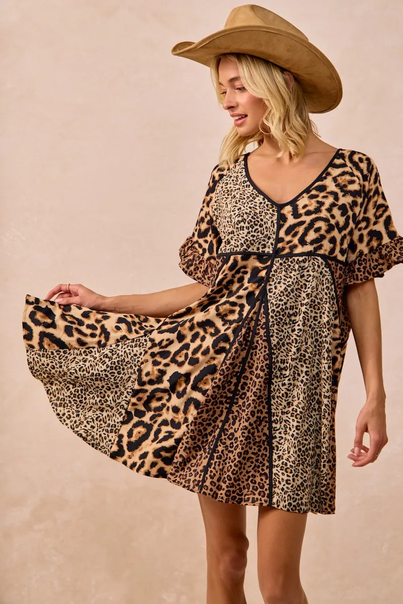 BiBi Leopard Prints Mix and Match Short Sleeves Dress - Image 2