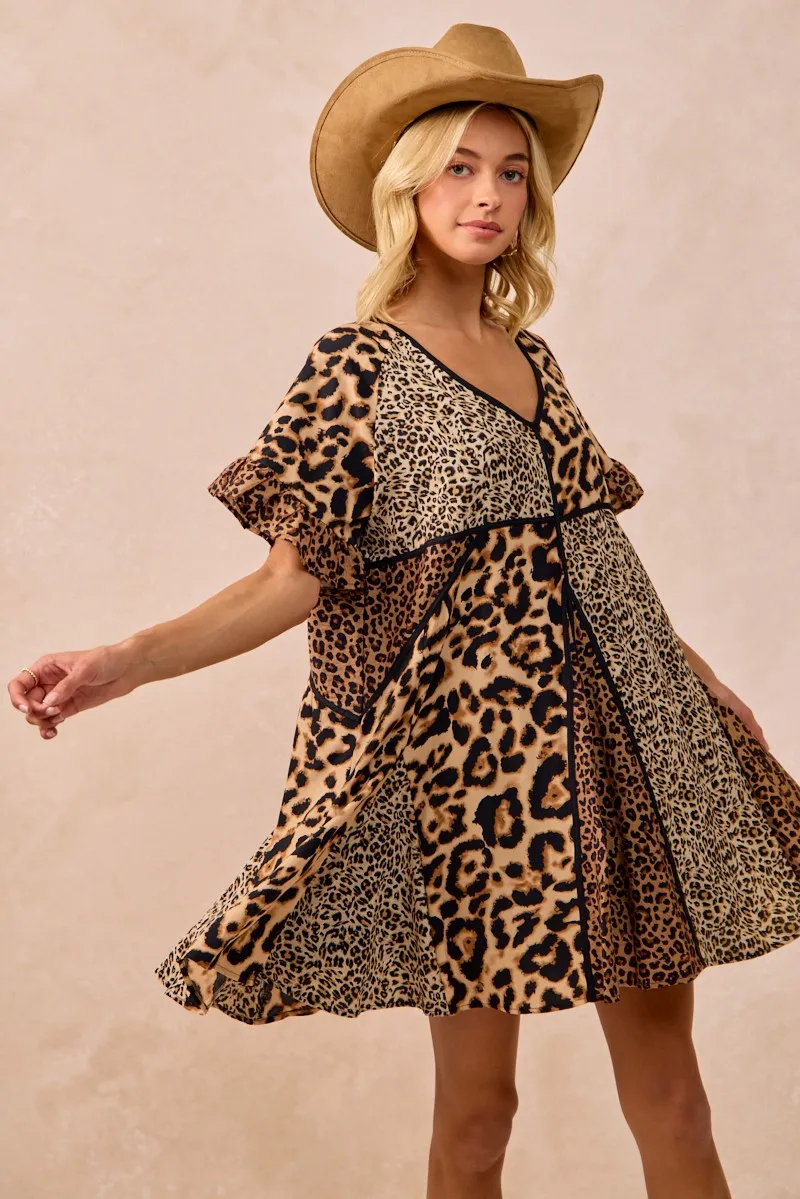 BiBi Leopard Prints Mix and Match Short Sleeves Dress - Image 5