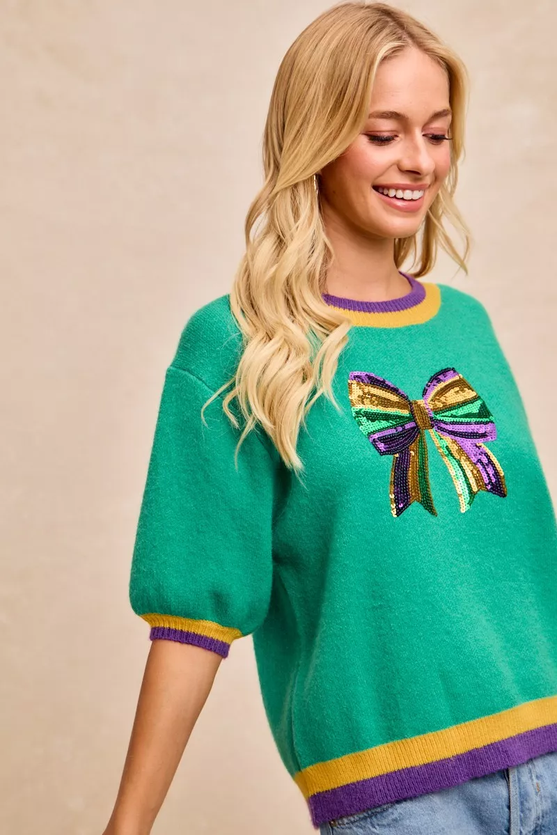 BiBi Mardi Gras Sequin Ribbon Patched Sweater - Image 17