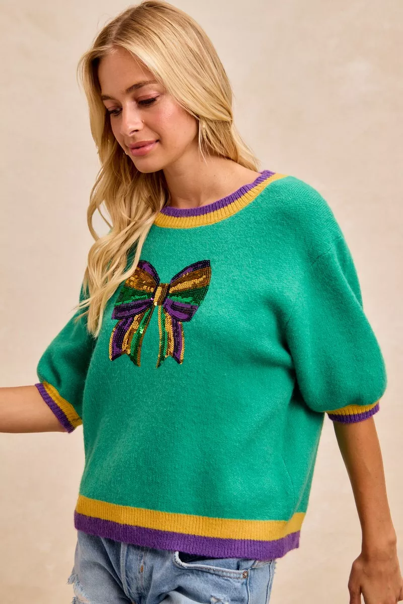 BiBi Mardi Gras Sequin Ribbon Patched Sweater - Image 8