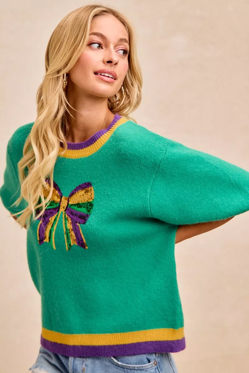BiBi Mardi Gras Sequin Ribbon Patched Sweater - Image 9