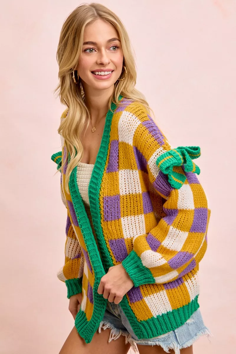 BiBi Mardigras Checker Board Front Open Cardigan - Image 10
