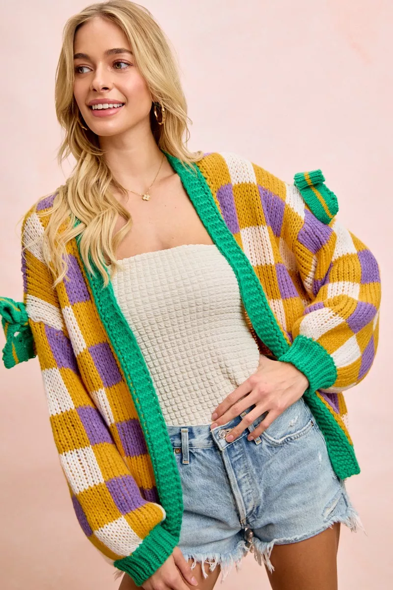 BiBi Mardigras Checker Board Front Open Cardigan - Image 11