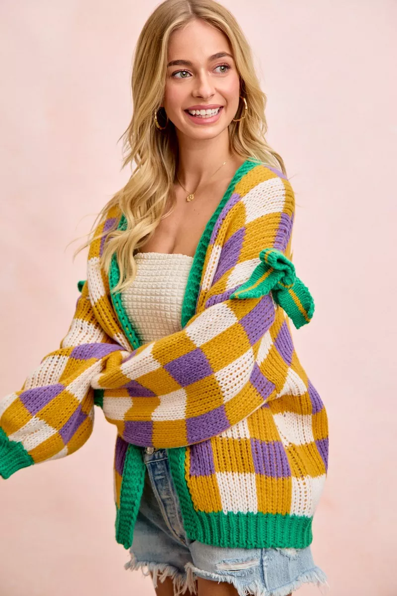 BiBi Mardigras Checker Board Front Open Cardigan - Image 12