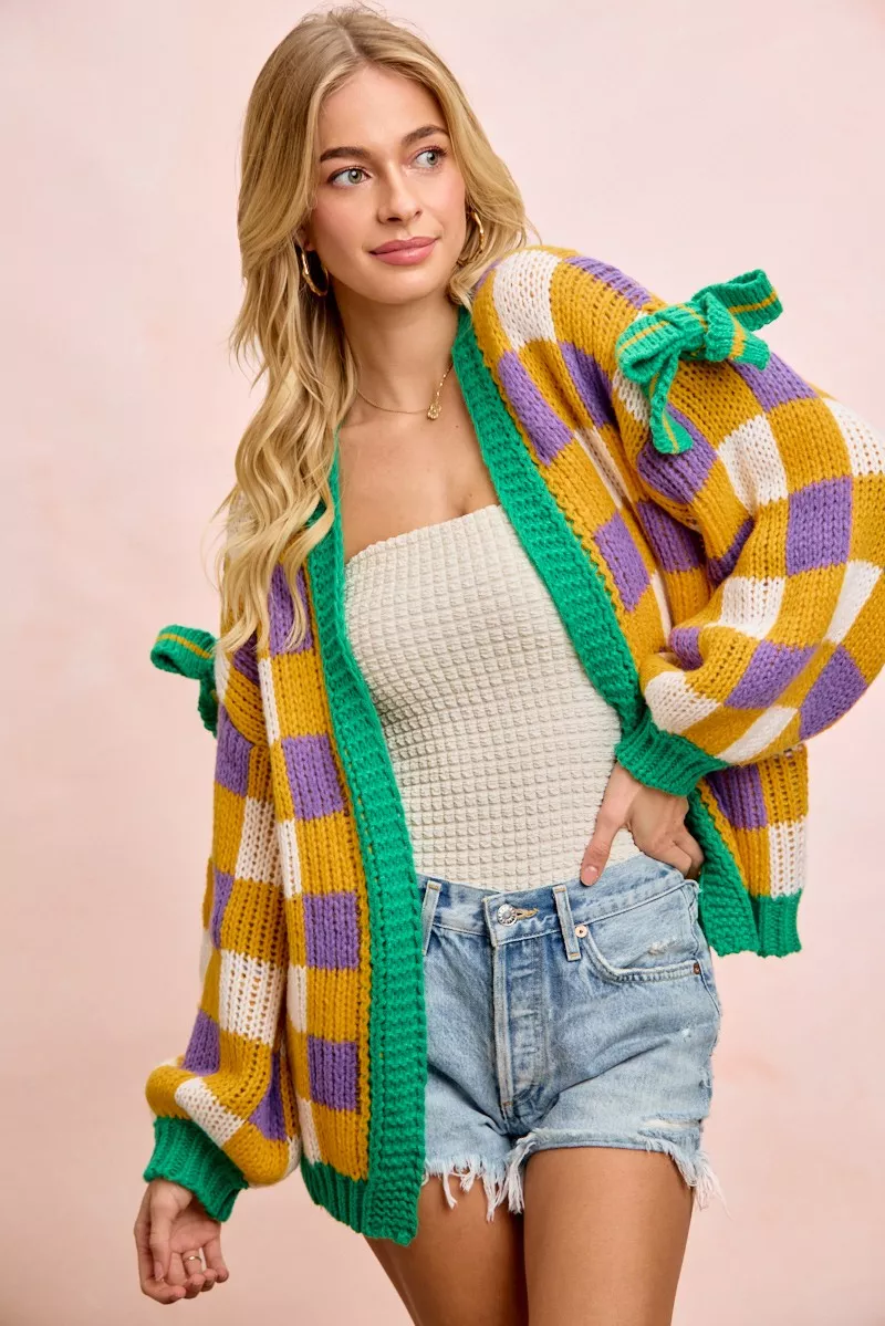 BiBi Mardigras Checker Board Front Open Cardigan - Image 2