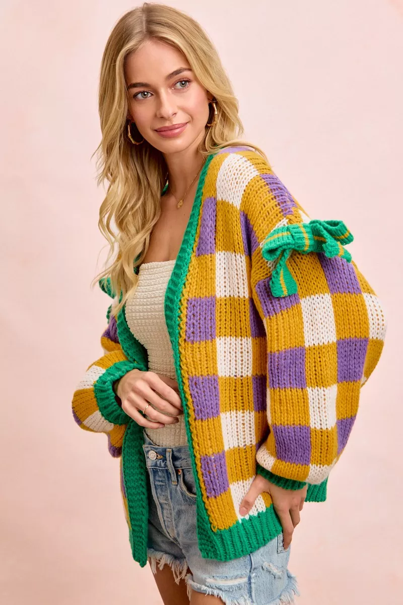 BiBi Mardigras Checker Board Front Open Cardigan - Image 4
