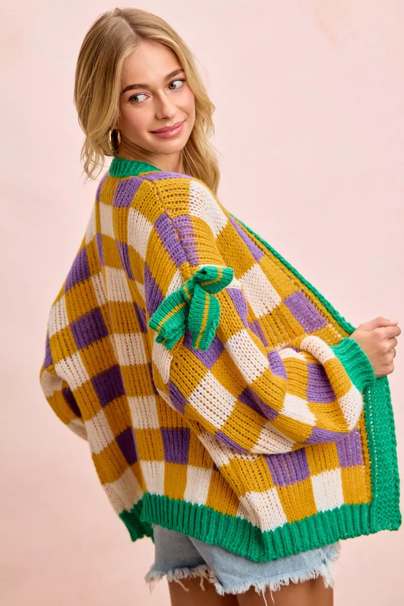 BiBi Mardigras Checker Board Front Open Cardigan - Image 5