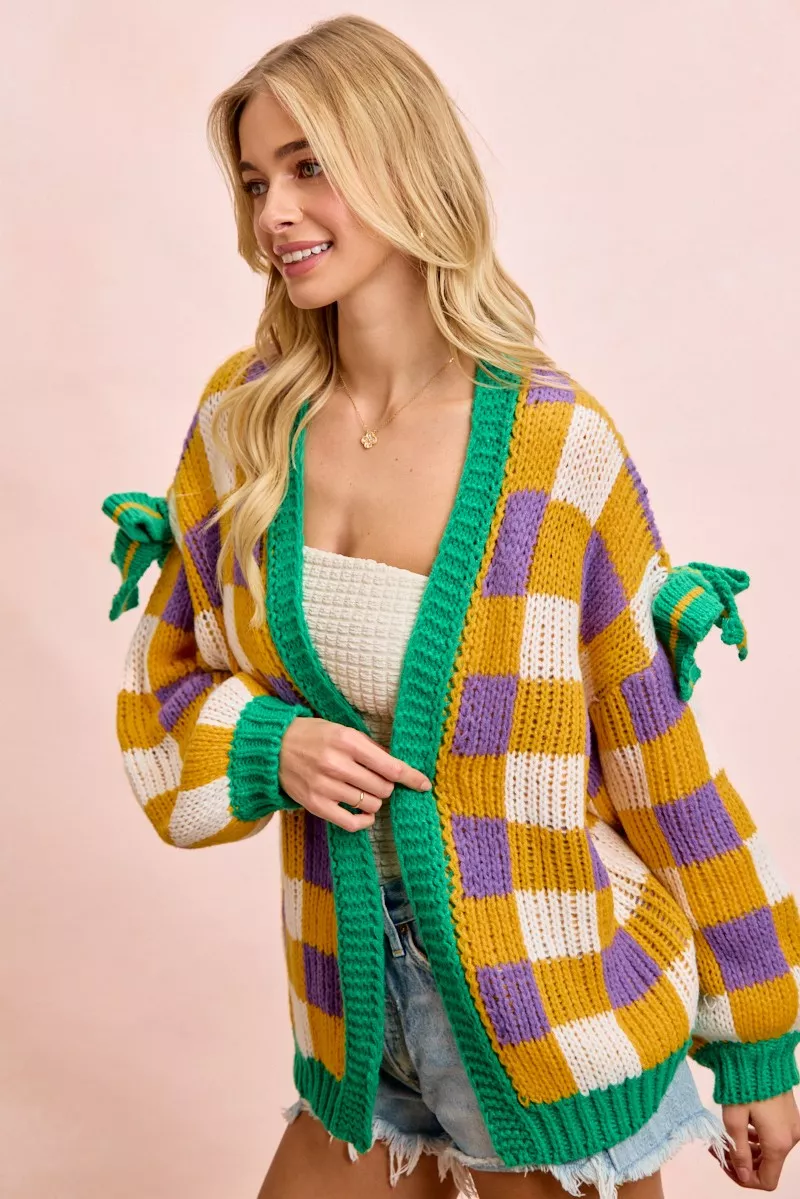BiBi Mardigras Checker Board Front Open Cardigan - Image 9