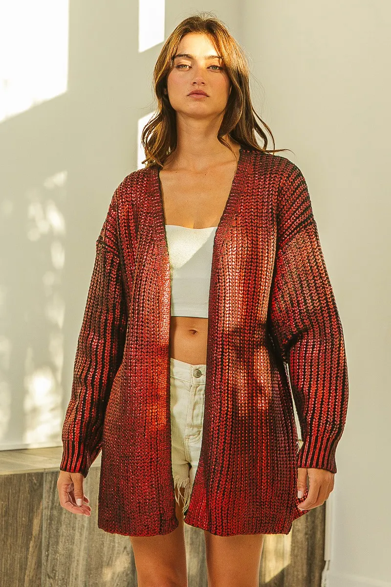 BiBi Metallic Knit V-neck Open Sweater Cardigan - Image 10