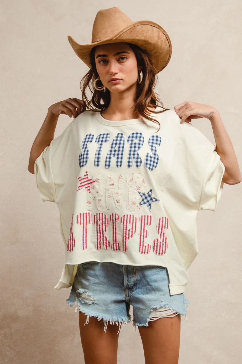 BiBi Mix And Match Stars And Stripes Patchwork Short Sleeve T-Shirt - Image 6