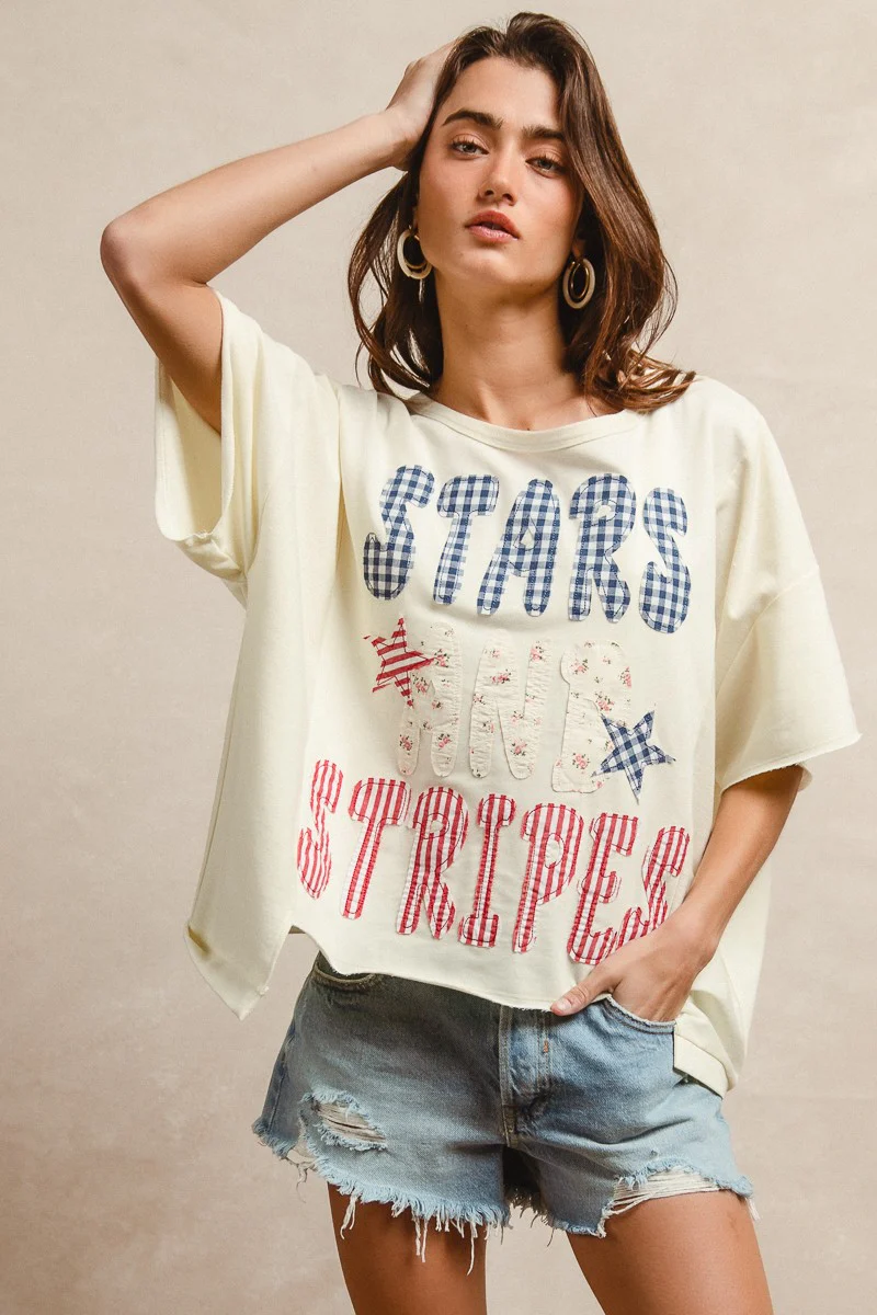 BiBi Mix And Match Stars And Stripes Patchwork Short Sleeve T-Shirt - Image 8