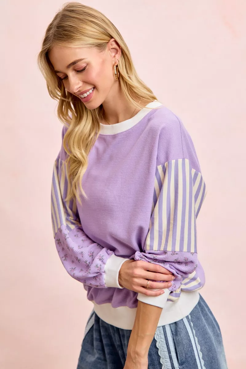 BiBi Mix and Match Sweatshirt with Floral Sleeve Striped - Image 10