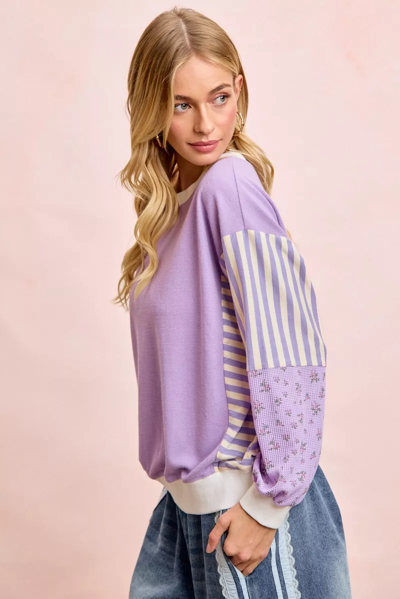 BiBi Mix and Match Sweatshirt with Floral Sleeve Striped - Image 11