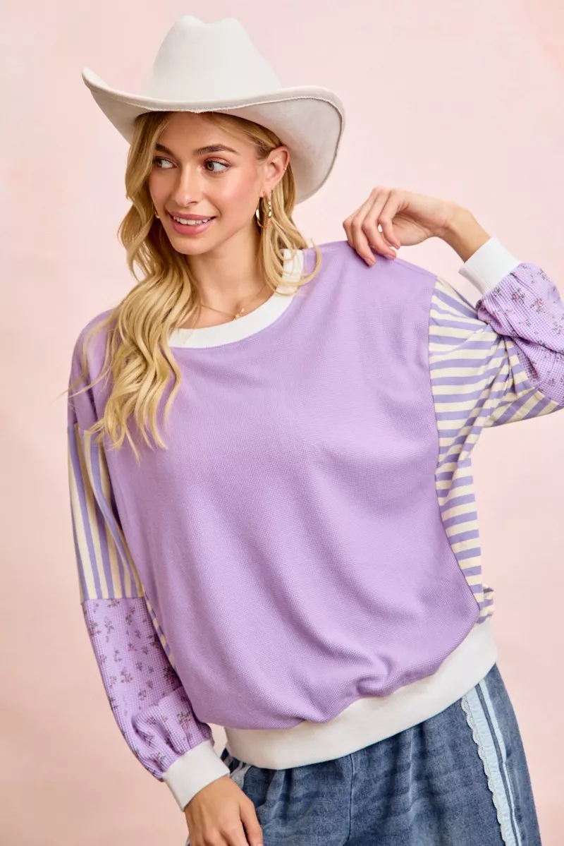 BiBi Mix and Match Sweatshirt with Floral Sleeve Striped - Image 12