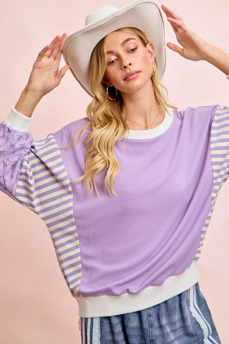 BiBi Mix and Match Sweatshirt with Floral Sleeve Striped - Image 13