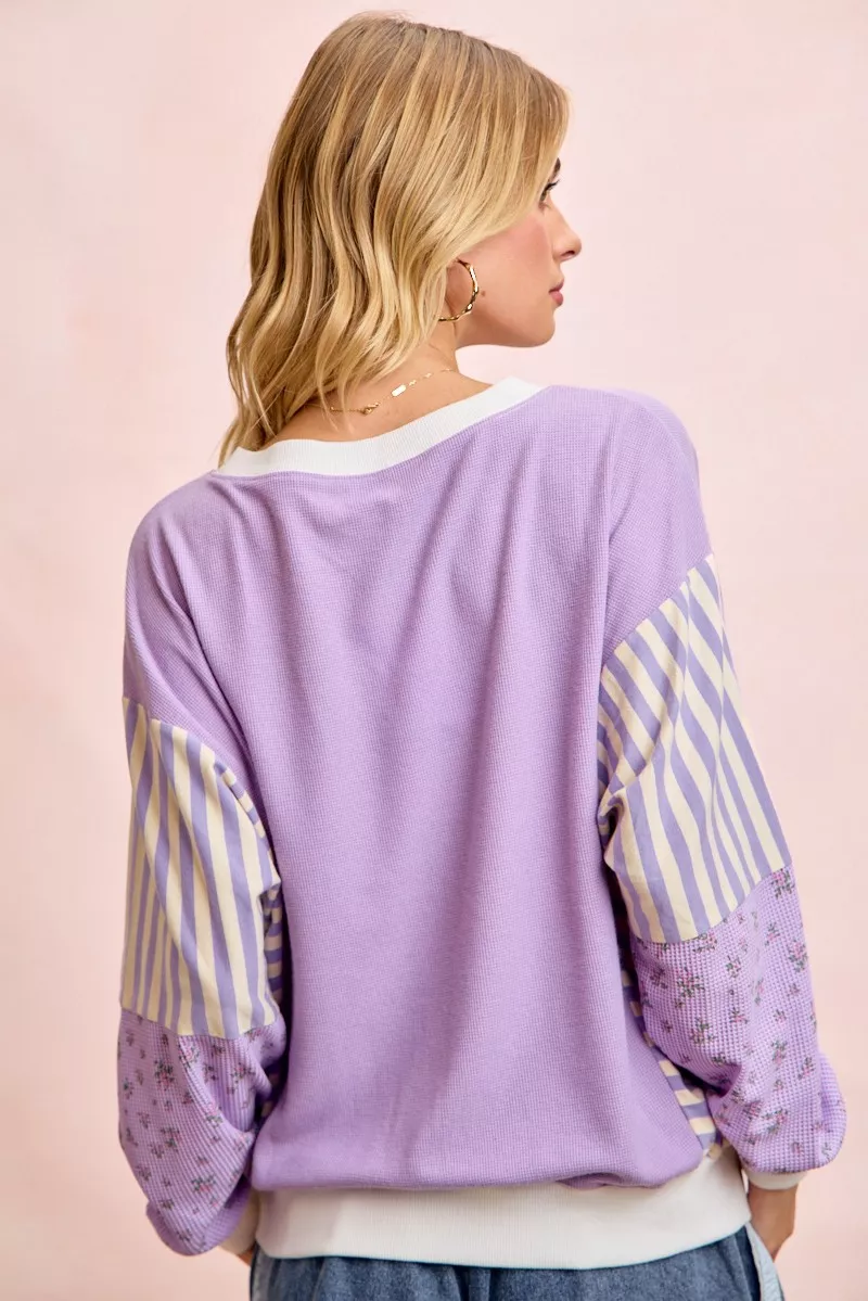 BiBi Mix and Match Sweatshirt with Floral Sleeve Striped - Image 14