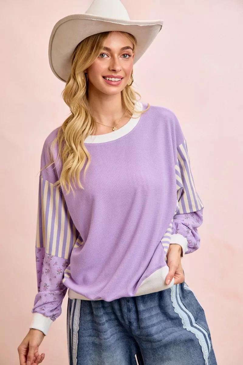 BiBi Mix and Match Sweatshirt with Floral Sleeve Striped - Image 4