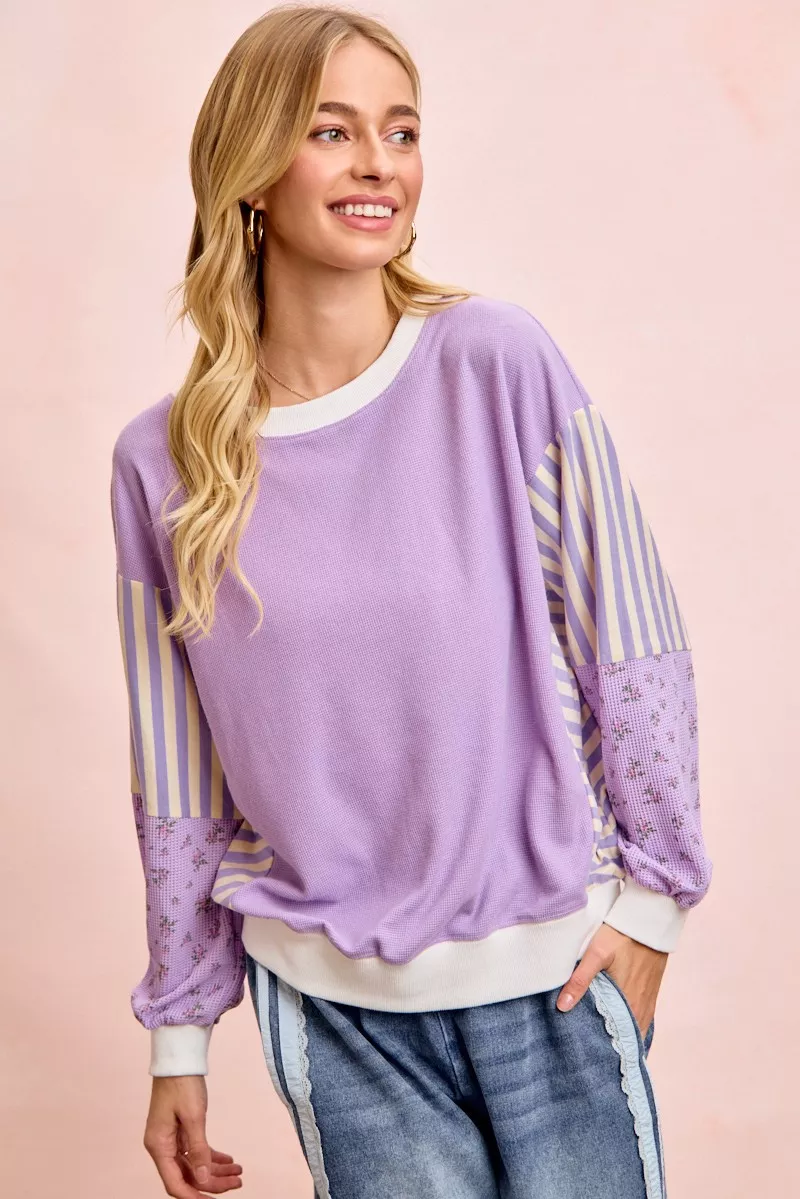BiBi Mix and Match Sweatshirt with Floral Sleeve Striped - Image 5