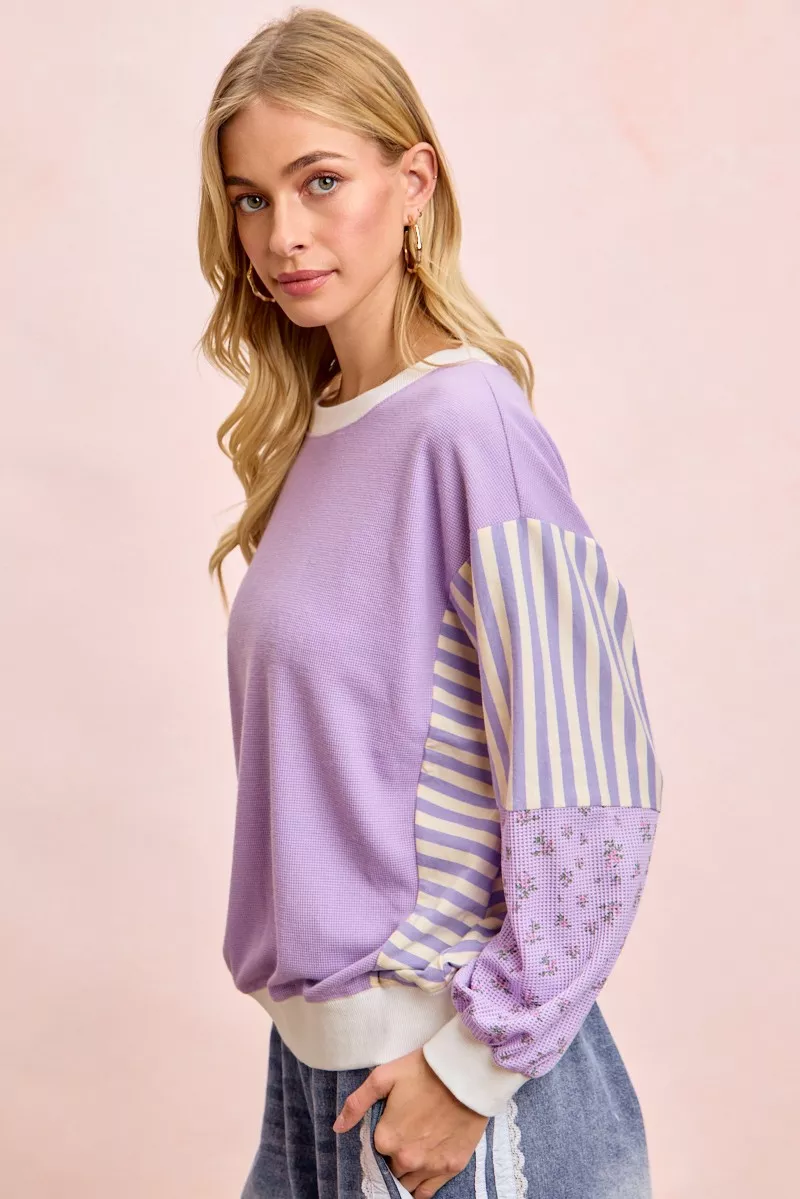 BiBi Mix and Match Sweatshirt with Floral Sleeve Striped - Image 6