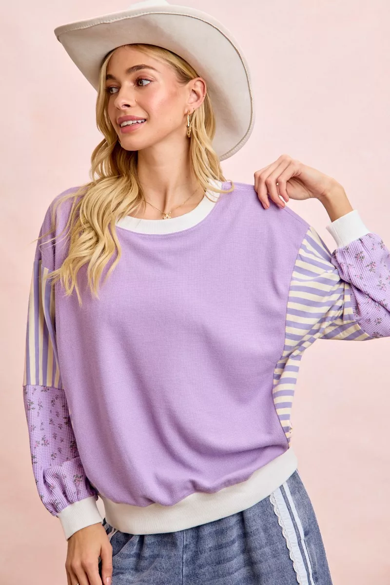 BiBi Mix and Match Sweatshirt with Floral Sleeve Striped - Image 7