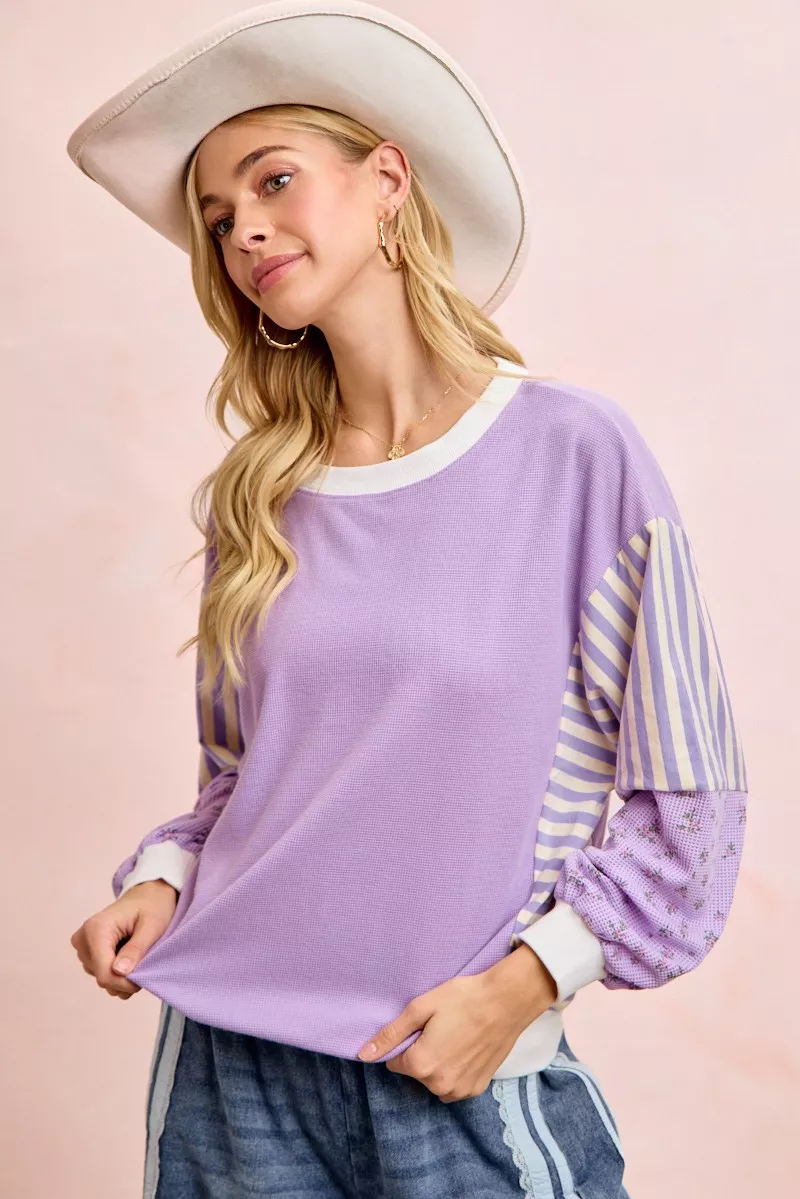 BiBi Mix and Match Sweatshirt with Floral Sleeve Striped - Image 8