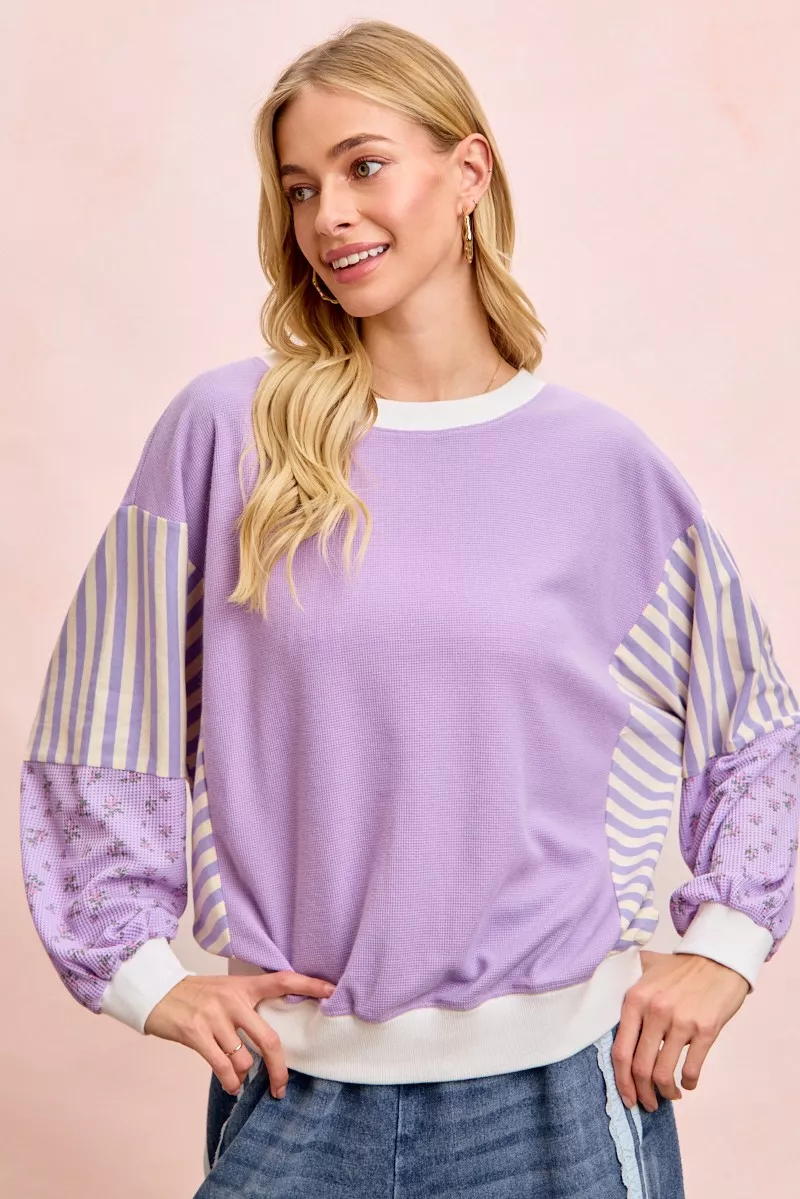BiBi Mix and Match Sweatshirt with Floral Sleeve Striped - Image 9