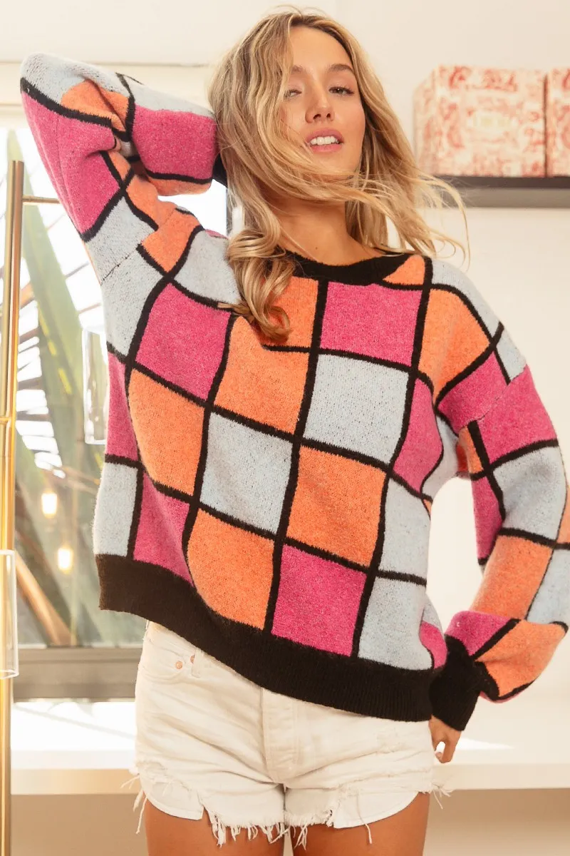 BiBi Multi Color Checker Pattern Sweater - Image 4