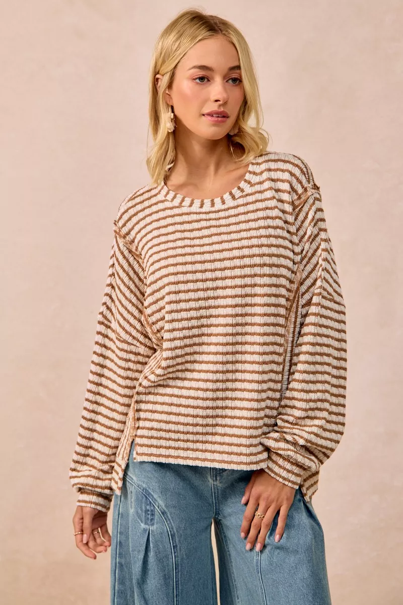 BiBi Open Seam Detail Textured Stripe Knit Top - Image 2