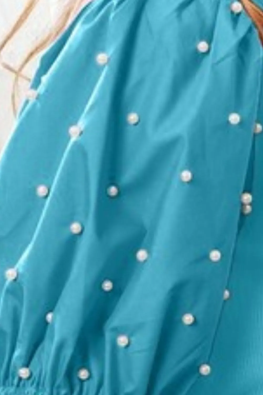 BiBi Pearl Beaded Short Puff Sleeve Top - Image 3