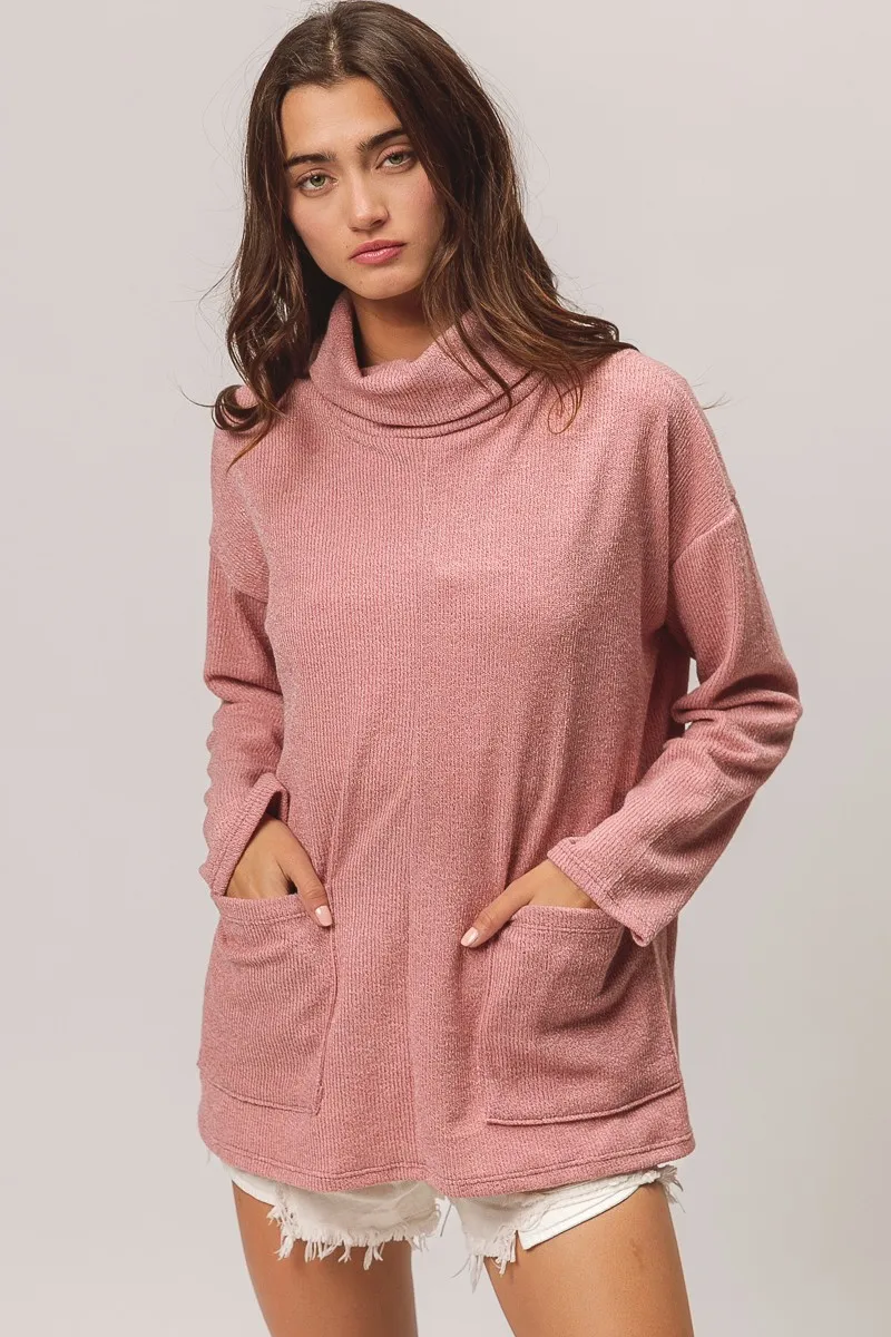 BiBi Piper Rib Double Pocket Turtle Neck Sweater - Image 2