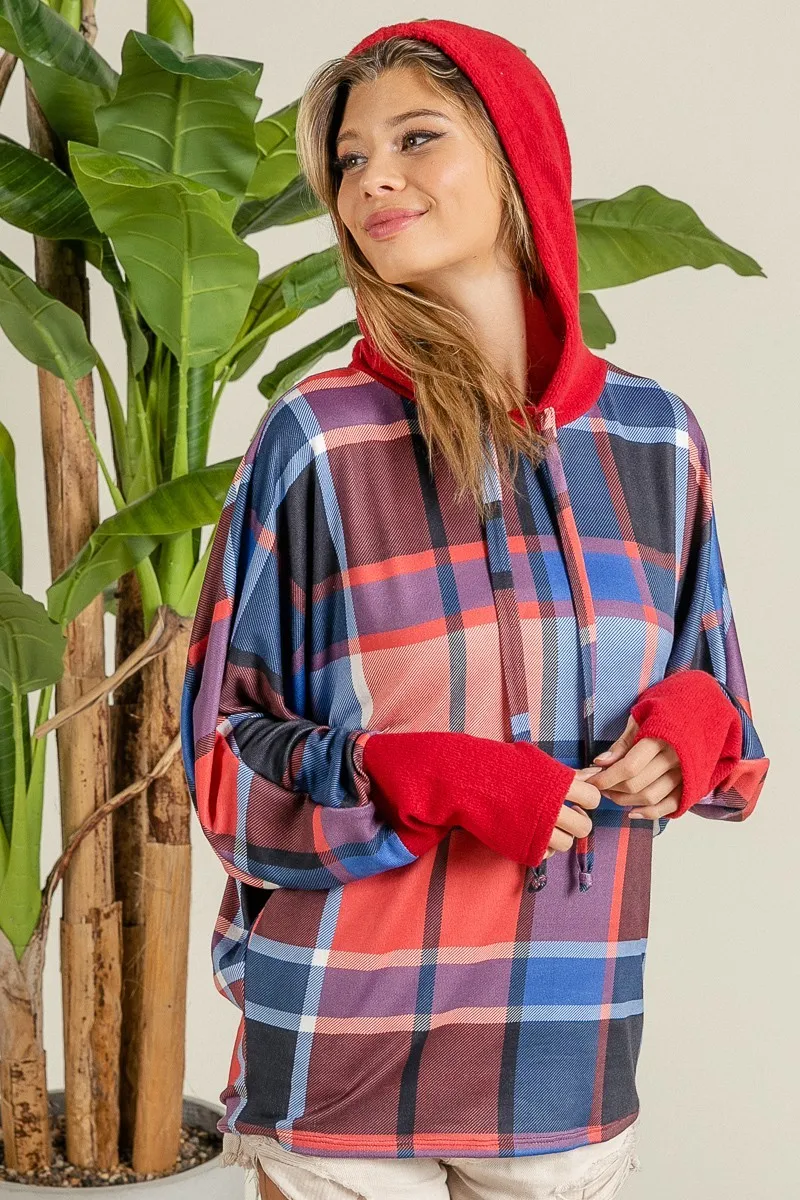 BiBi Plaid Mirr Brushed Rib Contrast Thumb Open Hoodie - Image 5