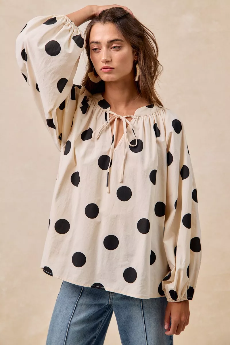 BiBi Polka Dot Exaggerated Balloon Sleeves Blouse - Image 14