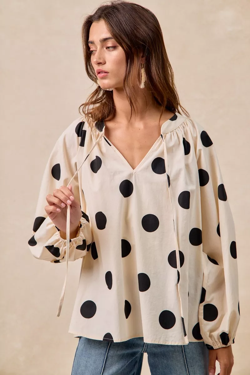 BiBi Polka Dot Exaggerated Balloon Sleeves Blouse - Image 4
